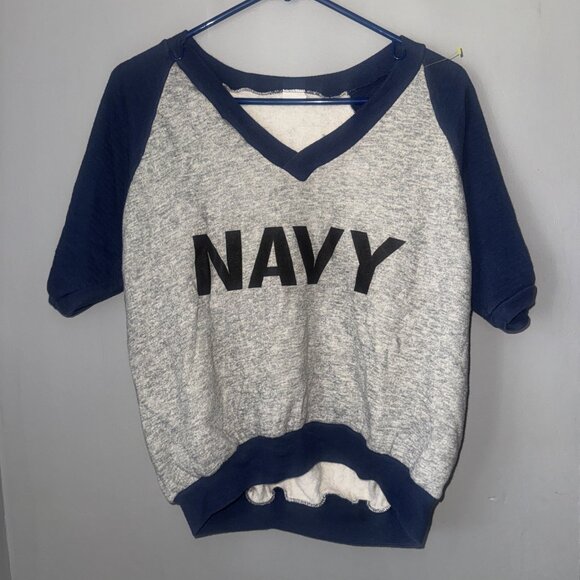 Vintage 1950s 1960s US Navy Short Sleeve Sweatshirt Grey And Blue Large True VTG - Picture 1 of 6
